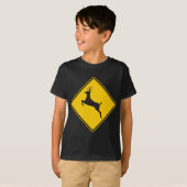 Deer Crossing Highway Sign T-shirt (Voorkant volledig)