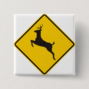 Deer Crossing Highway Sign Vierkante Button 5,1 Cm