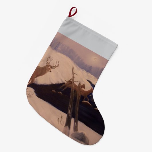 Deer Crossing Kerstmis stoppen Grote Kerstsok (Voorkant (Hangend))