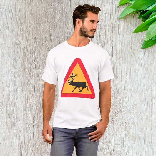 Deer Crossing Road Sign Mannen T-Shirt