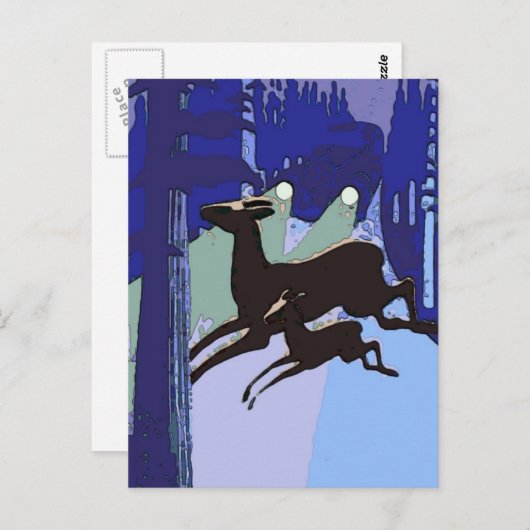 Deer Crossing Road,  stijl Briefkaart (Voorkant / Achterkant)