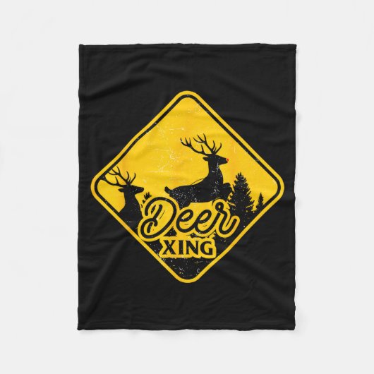 Deer Crossing Sign Christmas Xing Reindeer Funny M Fleece Deken (Voorkant)