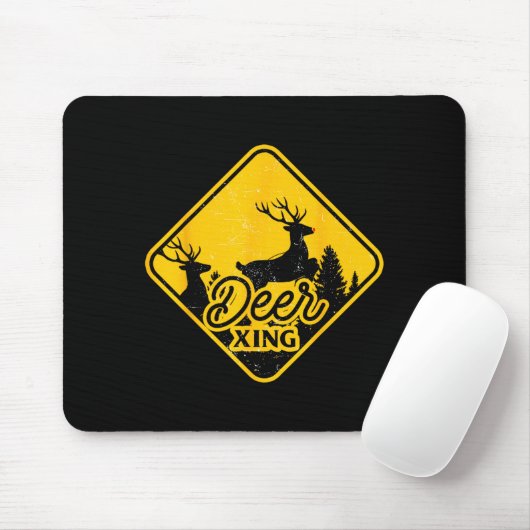 Deer Crossing Sign Christmas Xing Reindeer Funny M Muismat (Met muis)