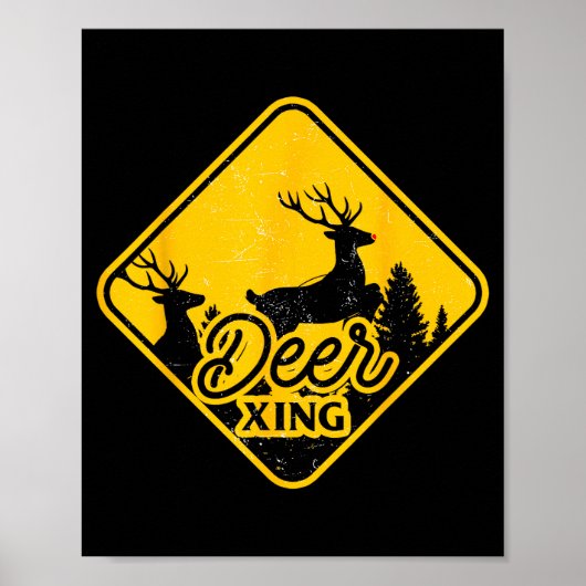 Deer Crossing Sign Christmas Xing Reindeer Funny M Poster (Voorkant)