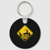 Deer Crossing Sign Christmas Xing Reindeer Funny M Sleutelhanger (Voorkant)