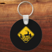 Deer Crossing Sign Christmas Xing Reindeer Funny M Sleutelhanger (Voorkant)