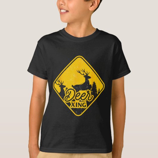 Deer Crossing Sign Christmas Xing Reindeer Funny M T-shirt (Voorkant)
