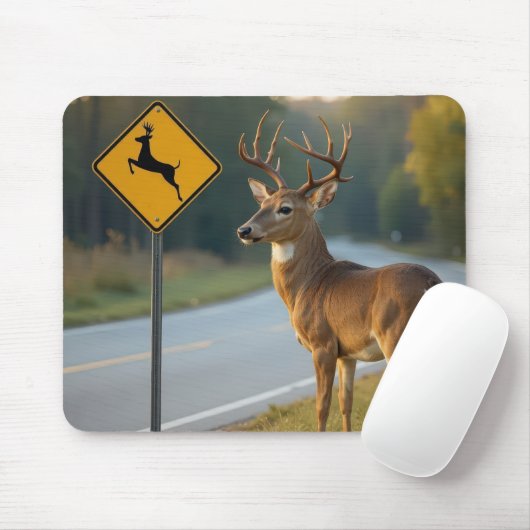Deer Crossing Sign Muismat (Met muis)