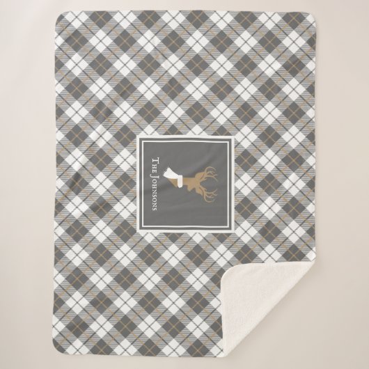 Deer Design Gold en grijs gepersonaliseerd Sherpa Deken (Voorkant)