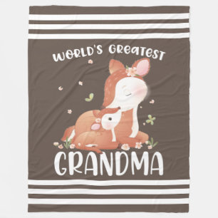 Deer Doe and Fawn World's Greatest Grandma Fleece Deken