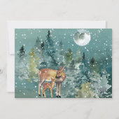 Deer Doe Fawn Forest Full Moon Snowfall Waterverf Feestdagenkaart (Voorkant)