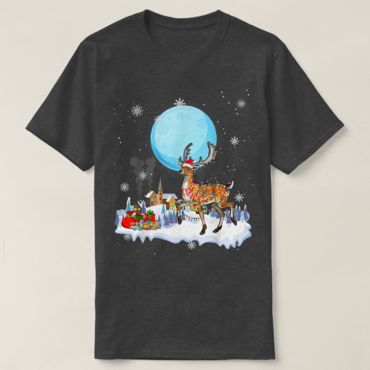 Deer Dog Cute Christmas Lights Lover Tee T-shirt (Design voorkant)