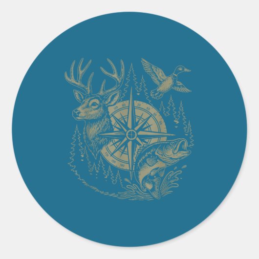 Deer Duck Fishing Hunting Solves Most Of My Proble Ronde Sticker (Voorkant)