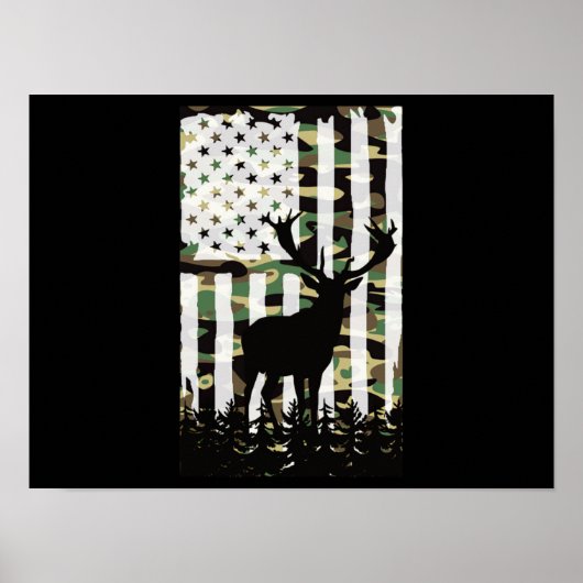 Deer Elk Buck Hunting Camo USA Flag Camoflauge Poster (Voorkant)