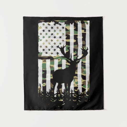 Deer Elk Buck Hunting Camo USA Flag Camoflauge Wandkleed (Voorkant)