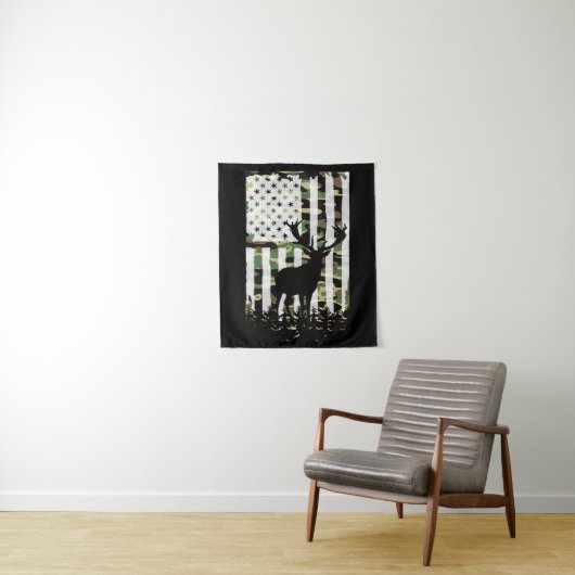 Deer Elk Buck Hunting Camo USA Flag Camoflauge Wandkleed (In situ)