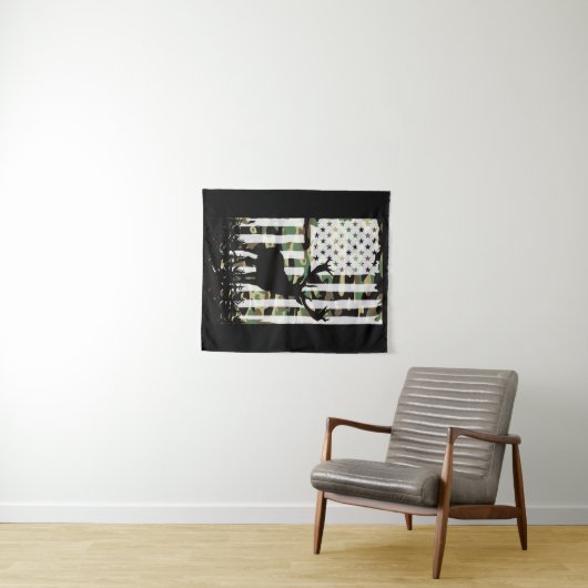 Deer Elk Buck Hunting Camo USA Flag Camoflauge Wandkleed (In Situ (horizontaal))