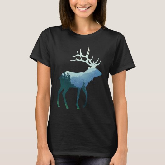 Deer Elk Double Exposure Surreal Wildlife Animal T-shirt (Voorkant)
