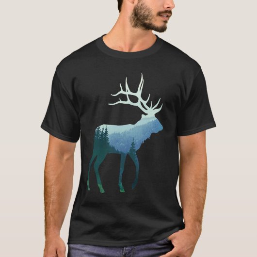 Deer Elk Double Exposure Surreal Wildlife Animal T-shirt (Voorkant)