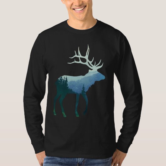 Deer Elk Double Exposure Surreal Wildlife Animal T-shirt (Voorkant)