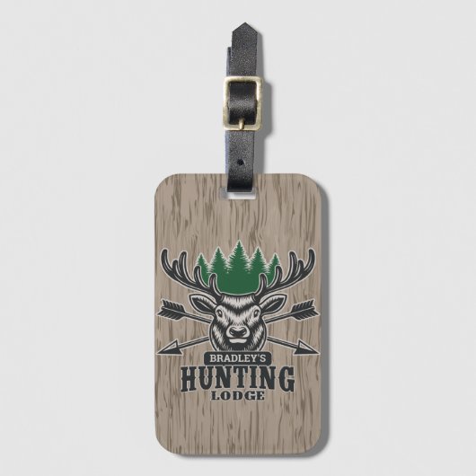 Deer Elk Hunter ADD-NAAM Bow Hunting Lodge Cabin Bagagelabel (Voorkant (verticaal))
