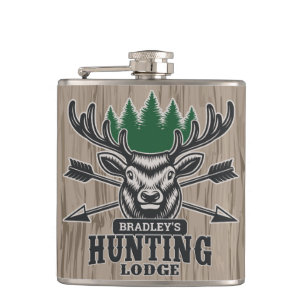 Deer Elk Hunter ADD-NAAM Bow Hunting Lodge Cabin Heupfles
