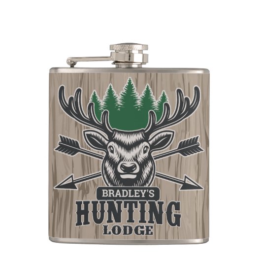 Deer Elk Hunter ADD-NAAM Bow Hunting Lodge Cabin Heupfles (Voorkant)