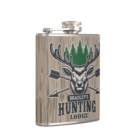 Deer Elk Hunter ADD-NAAM Bow Hunting Lodge Cabin Heupfles (Rechts)