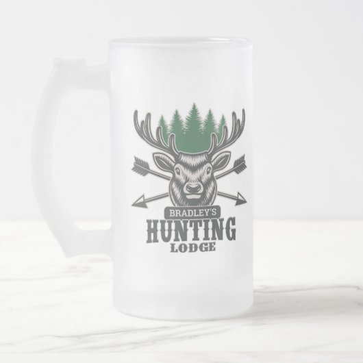 Deer Elk Hunter ADD-NAAM Bow Hunting Lodge Cabin Matglas Bierpul (Links)