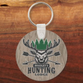 Deer Elk Hunter ADD-NAAM Bow Hunting Lodge Cabin Sleutelhanger (Voorkant)