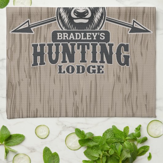 Deer Elk Hunter ADD-NAAM Bow Hunting Lodge Cabin Theedoek (Gevouwen)