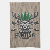 Deer Elk Hunter ADD-NAAM Bow Hunting Lodge Cabin Theedoek (Verticaal)