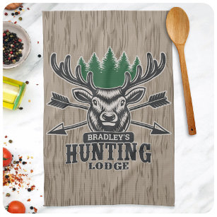Deer Elk Hunter ADD-NAAM Bow Hunting Lodge Cabin Theedoek