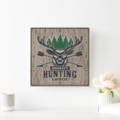 Deer Elk Hunter ADD-NAAM Bow Hunting Lodge Cabin Vierkante Klok (Huis)