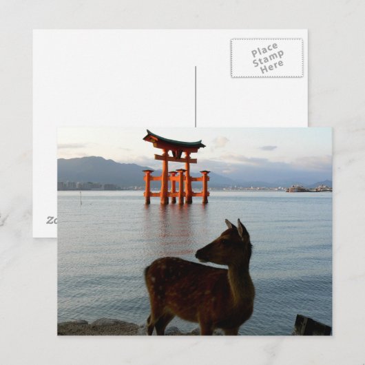 Deer en Big Red Gate in Miyajima in Japan Briefkaart (Voorkant / Achterkant)