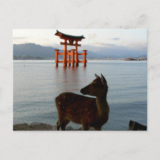 Deer en Big Red Gate in Miyajima in Japan Briefkaart