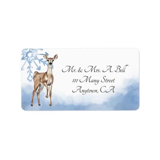 Deer en Blue Snowflakes Etiket (Voorkant)