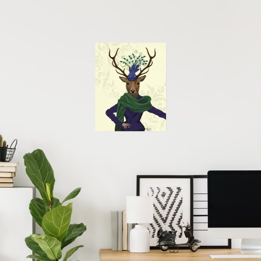 Deer en Fascinator Poster (Thuiskantoor)