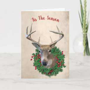 Deer en Kerstmis Wreath Feestdagen Kaart