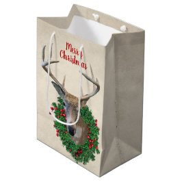 Deer en Kerstmis Wreath Medium Cadeauzakje