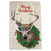 Deer en Kerstmis Wreath Medium Cadeauzakje (Voorkant)
