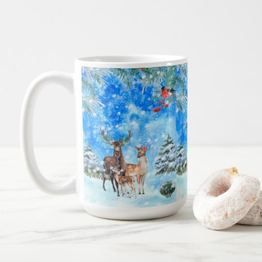 Deer en Robin Winter Wonderland Koffiemok (Met donut)