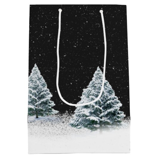 Deer en Santa in Sleigh Medium Cadeauzakje (Achterkant)