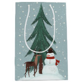 Deer en Snowman in Snowflakes Medium Cadeauzakje (Voorkant)