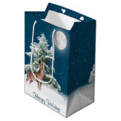 Deer en Snowy Owl in Snowflakes Medium Cadeauzakje (Voorkant Gekanteld)
