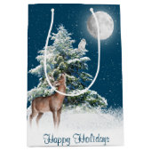 Deer en Snowy Owl in Snowflakes Medium Cadeauzakje (Voorkant)