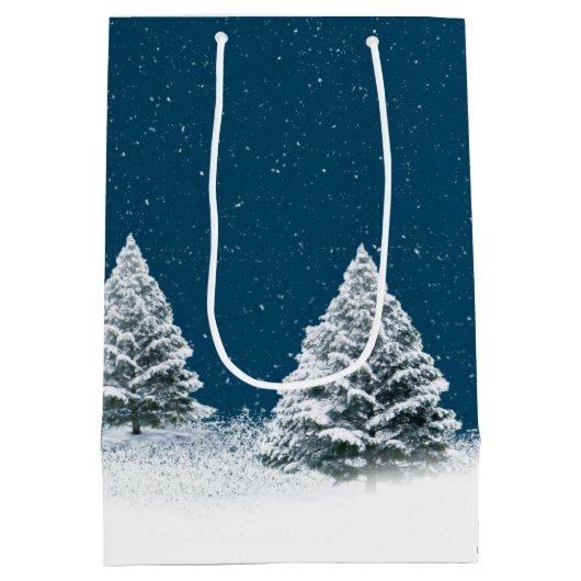 Deer en Snowy Owl in Snowflakes Medium Cadeauzakje (Achterkant)