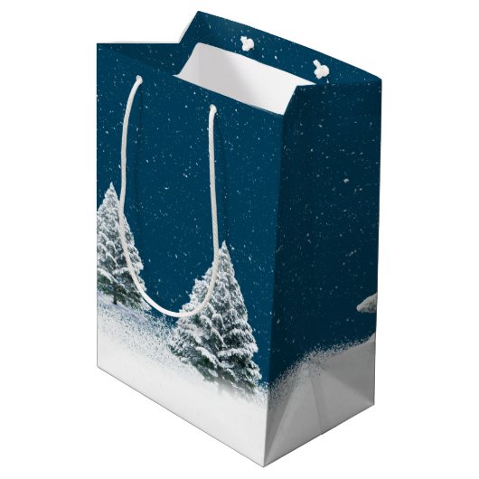 Deer en Snowy Owl in Snowflakes Medium Cadeauzakje (Achterkant Gekanteld)
