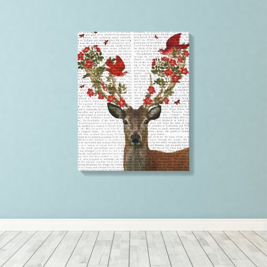 Deer en Tortelduifjes Canvas Afdruk (Insitu (Houten vloer))