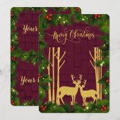Deer en Trees in de Gold Glitter-Kaart voor kerstm Aankondiging (Voorkant / Achterkant)